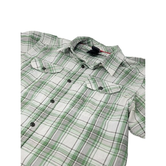 The North Face Button‎ Up Shirt Size Medium Short Sleeve Green White Plaid - Picture 1 of 6